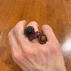 Vintage Style Adjustable Copper Wire Bead Ring